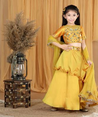 Mustard yellow mirror work lehanga set 3