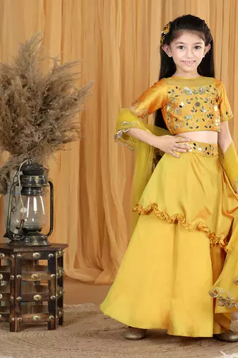 Mustard yellow mirror work lehanga set