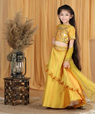 Mustard yellow mirror work lehanga set 4