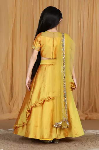 Mustard yellow mirror work lehanga set
