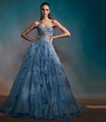 Sky blue pure silk organza gown