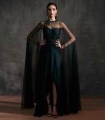 Dark green silk chiffon gown
