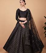 Bewitching Black Sequins and Thread Embroidered Tebi Silk Lehenga choli for bride