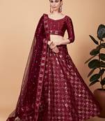 Red Sequins And Thread Embroidered Silk Lehenga Choli