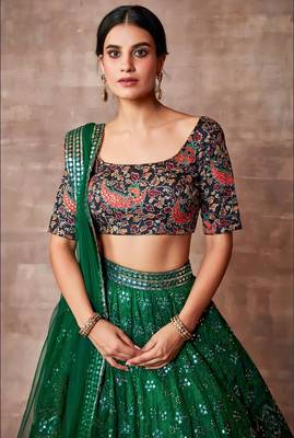 Enchanting Dark-Green Sequins Embroidred Organza Designer Lehenga choli for wedding 2