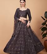 Grey Sequins And Thread Embroidered Tebi Silk Party Wear Lehenga Choli