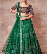 Enchanting Dark-Green Sequins Embroidred Organza Designer Lehenga choli for wedding