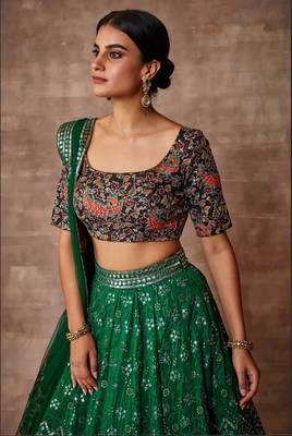 Enchanting Dark-Green Sequins Embroidred Organza Designer Lehenga choli for wedding 3