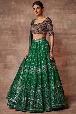 Enchanting Dark-Green Sequins Embroidred Organza Designer Lehenga choli for wedding 4