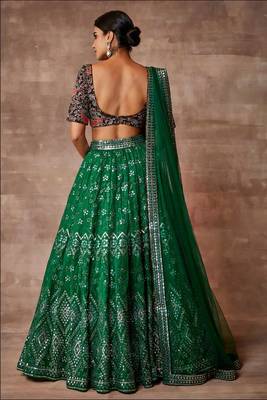 Enchanting Dark-Green Sequins Embroidred Organza Designer Lehenga choli for wedding 5