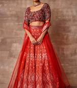 Glamorous Red Sequins Embroidred Organza Designer Lehenga Choli for Bride