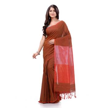 Maroon Woven Cotton Saree Without Blouse 1