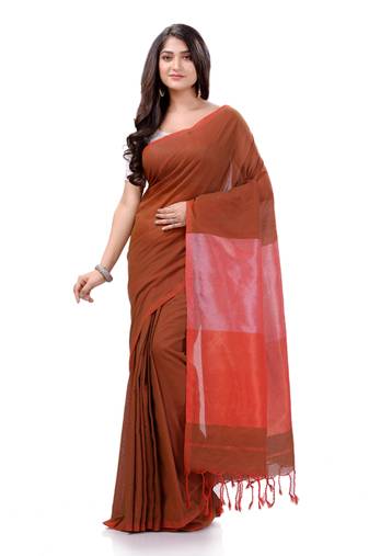 Maroon Woven Cotton Saree Without Blouse