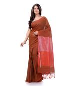 Maroon Woven Cotton Saree Without Blouse