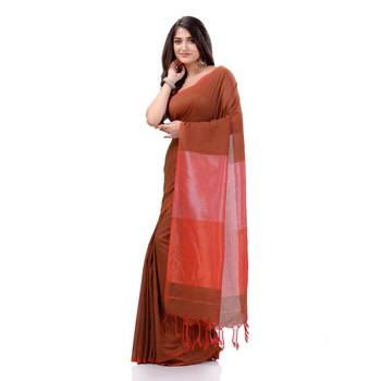 Maroon Woven Cotton Saree Without Blouse 2