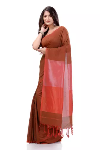 Maroon Woven Cotton Saree Without Blouse