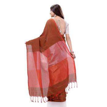 Maroon Woven Cotton Saree Without Blouse 3