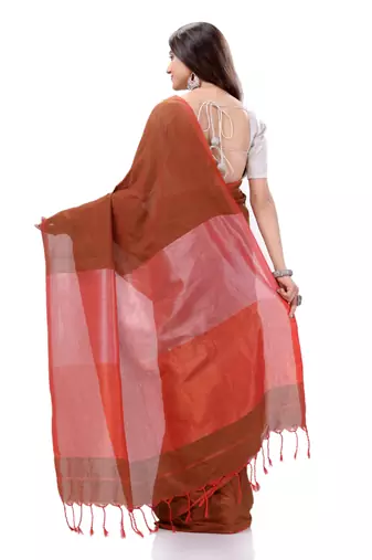 Maroon Woven Cotton Saree Without Blouse