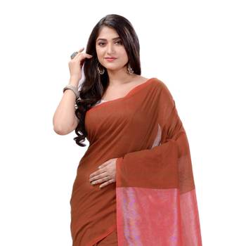Maroon Woven Cotton Saree Without Blouse 4