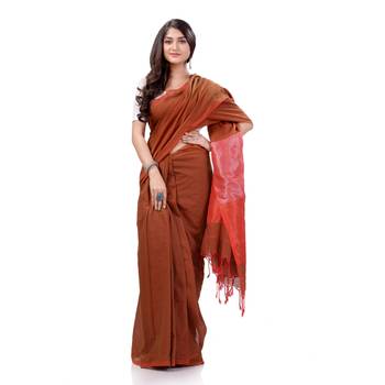 Maroon Woven Cotton Saree Without Blouse 5