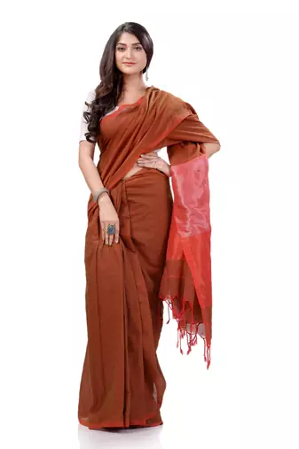 Maroon Woven Cotton Saree Without Blouse