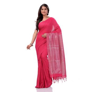 Pink Woven Cotton Saree Without Blouse 1