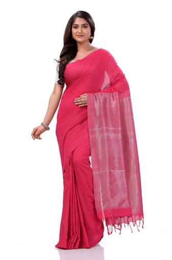 Pink Woven Cotton Saree Without Blouse