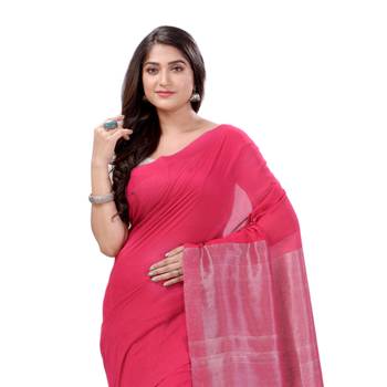 Pink Woven Cotton Saree Without Blouse 2