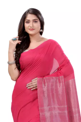 Pink Woven Cotton Saree Without Blouse
