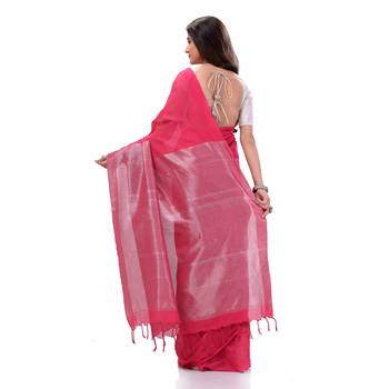 Pink Woven Cotton Saree Without Blouse 3