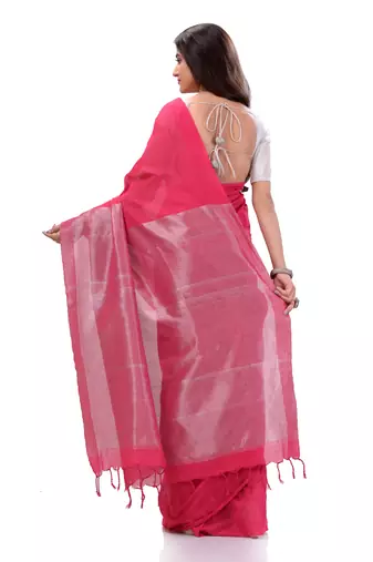 Pink Woven Cotton Saree Without Blouse