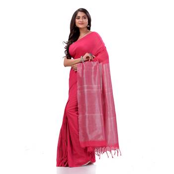 Pink Woven Cotton Saree Without Blouse 4