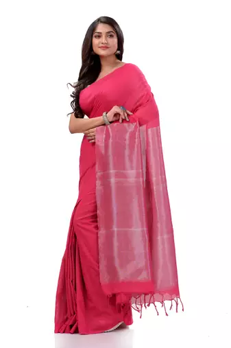 Pink Woven Cotton Saree Without Blouse