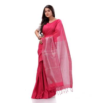 Pink Woven Cotton Saree Without Blouse 5