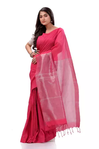 Pink Woven Cotton Saree Without Blouse