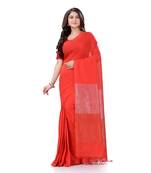 Red Woven Cotton Saree Without Blouse