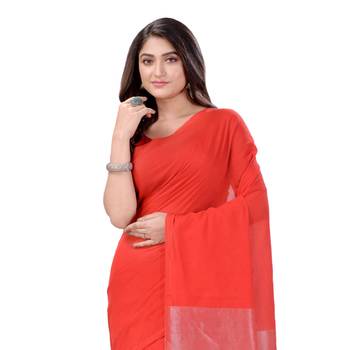 Red Woven Cotton Saree Without Blouse 2