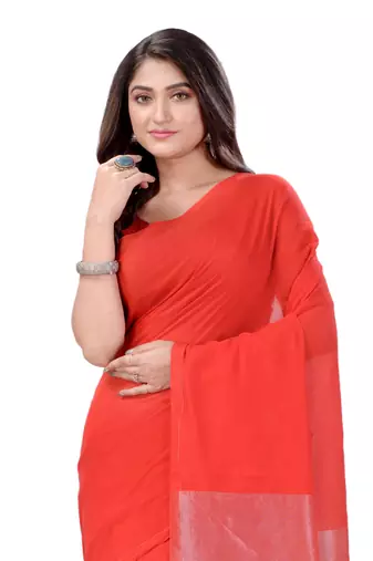Red Woven Cotton Saree Without Blouse