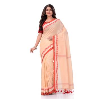 Desh bidesh women`s traditional bengali tant handloom cotton saree royel loveria design with blouse piece 1