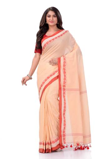 Desh bidesh women`s traditional bengali tant handloom cotton saree royel loveria design with blouse piece