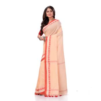 Desh bidesh women`s traditional bengali tant handloom cotton saree royel loveria design with blouse piece 2
