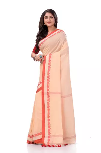 Desh bidesh women`s traditional bengali tant handloom cotton saree royel loveria design with blouse piece