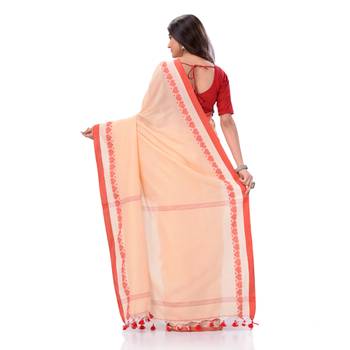 Desh bidesh women`s traditional bengali tant handloom cotton saree royel loveria design with blouse piece 3