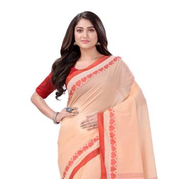 Desh bidesh women`s traditional bengali tant handloom cotton saree royel loveria design with blouse piece 4