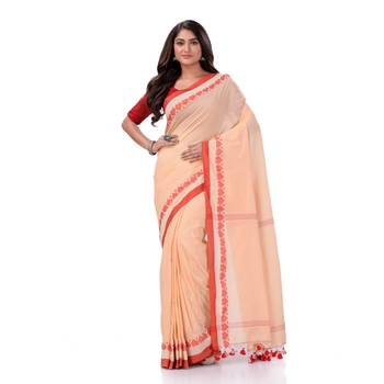 Desh bidesh women`s traditional bengali tant handloom cotton saree royel loveria design with blouse piece 5