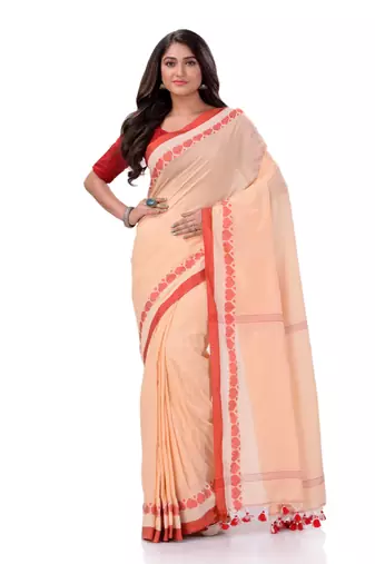 Desh bidesh women`s traditional bengali tant handloom cotton saree royel loveria design with blouse piece