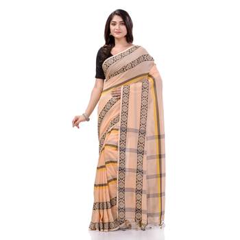 Cream woven cotton saree with blouse 1