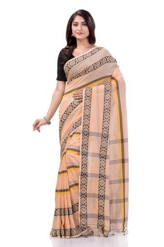 Cream woven cotton saree with blouse