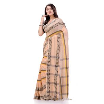 Cream woven cotton saree with blouse 2