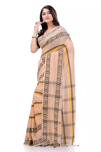 Cream woven cotton saree with blouse